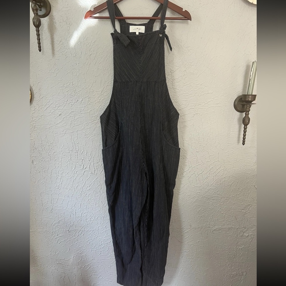 $300+ The GREAT. 100% Cotton Overalls Jumpsuit Size 1 (4) Navy Pinstripe Relaxed